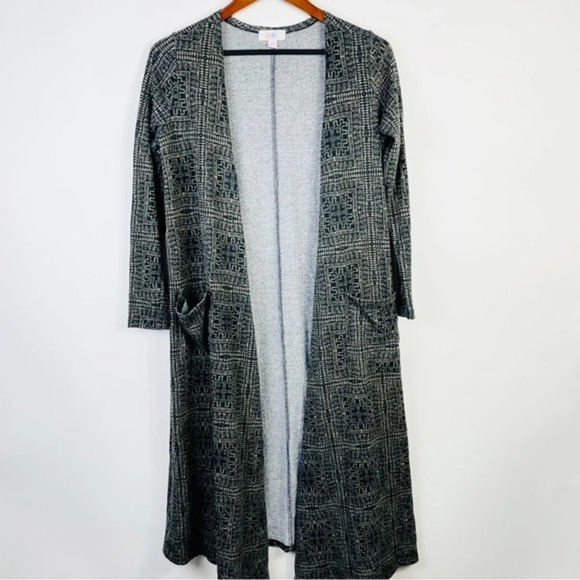 LuLaRoe Sarah Duster Cardigan Gray Striped Long Sleeve Open Front - Picture 2 of 6